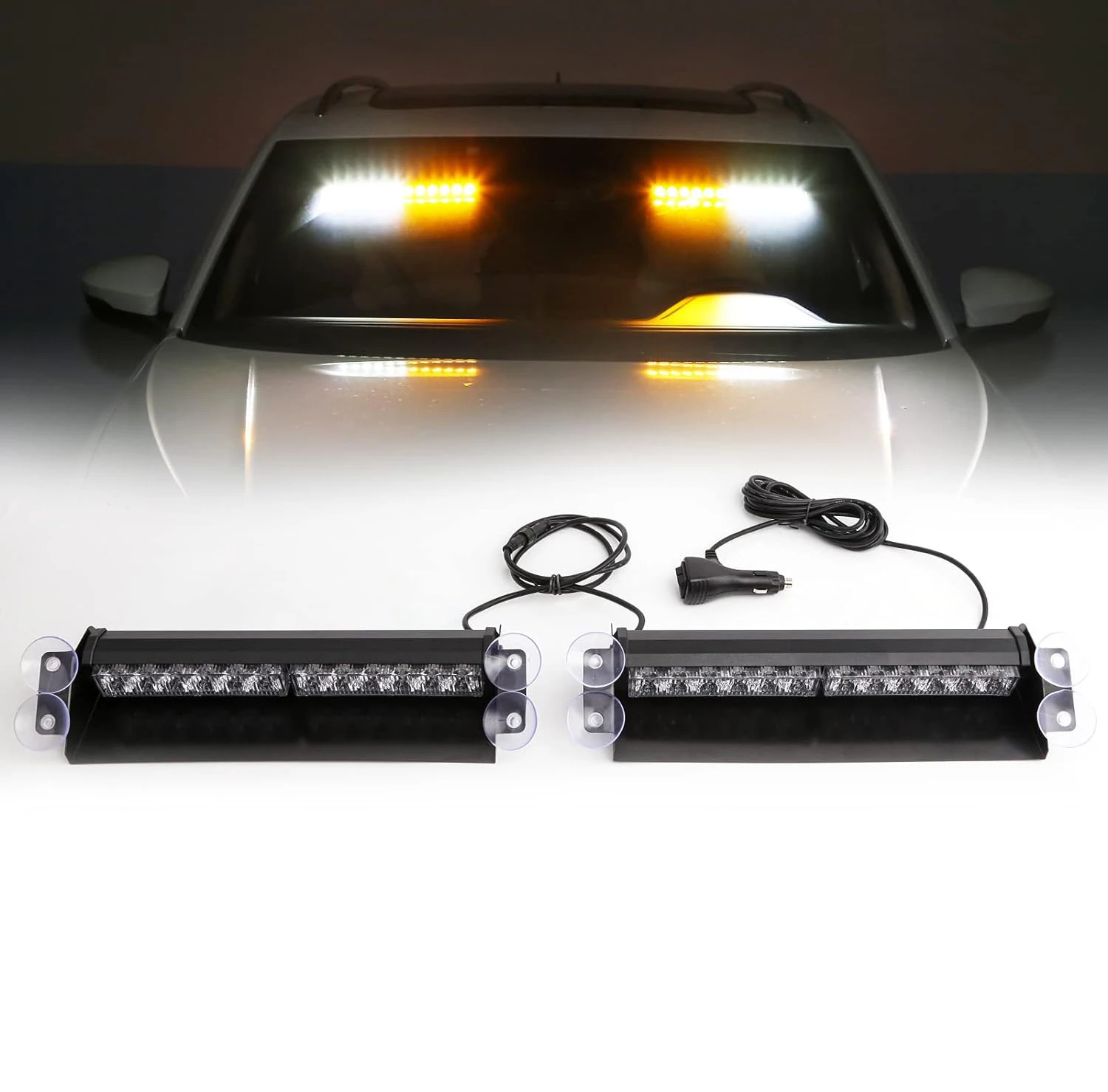 2 in 1 Car Strobe Lights 24 LED Police Emergency Flash Warning Lamp Windshield Bar Red Blue Amber White Auto Light Assembly 36W