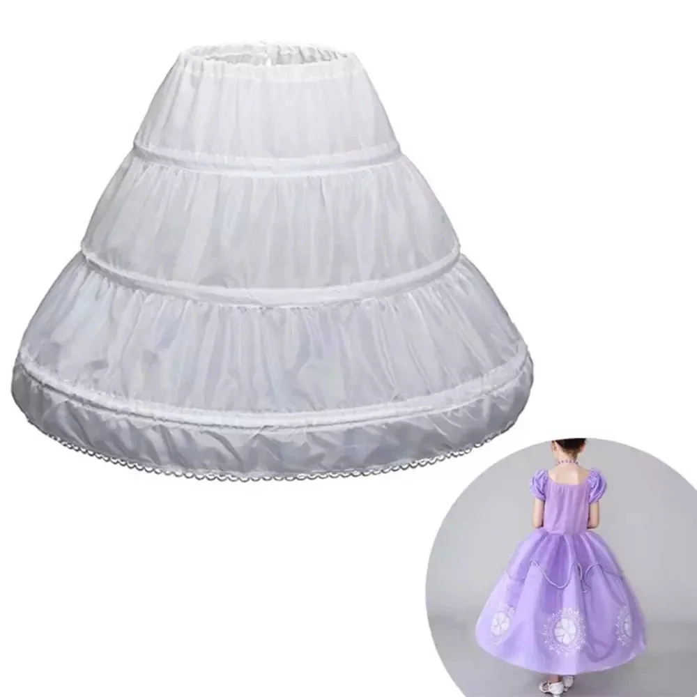 

White Children Petticoat A-Line 3 Hoops One Layer Kids Crinoline Lace Trim Flower Girl Dress Underskirt Elastic Waist Cheap