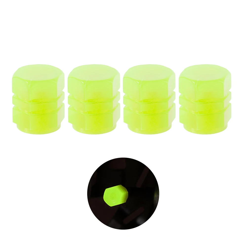 Glow Valve Cap Yellow Green Luminous Tire Valve Cap Car Motorcycle Bike Wheel Hub Glowing Dustproof Tyre Rim Decorative Cover