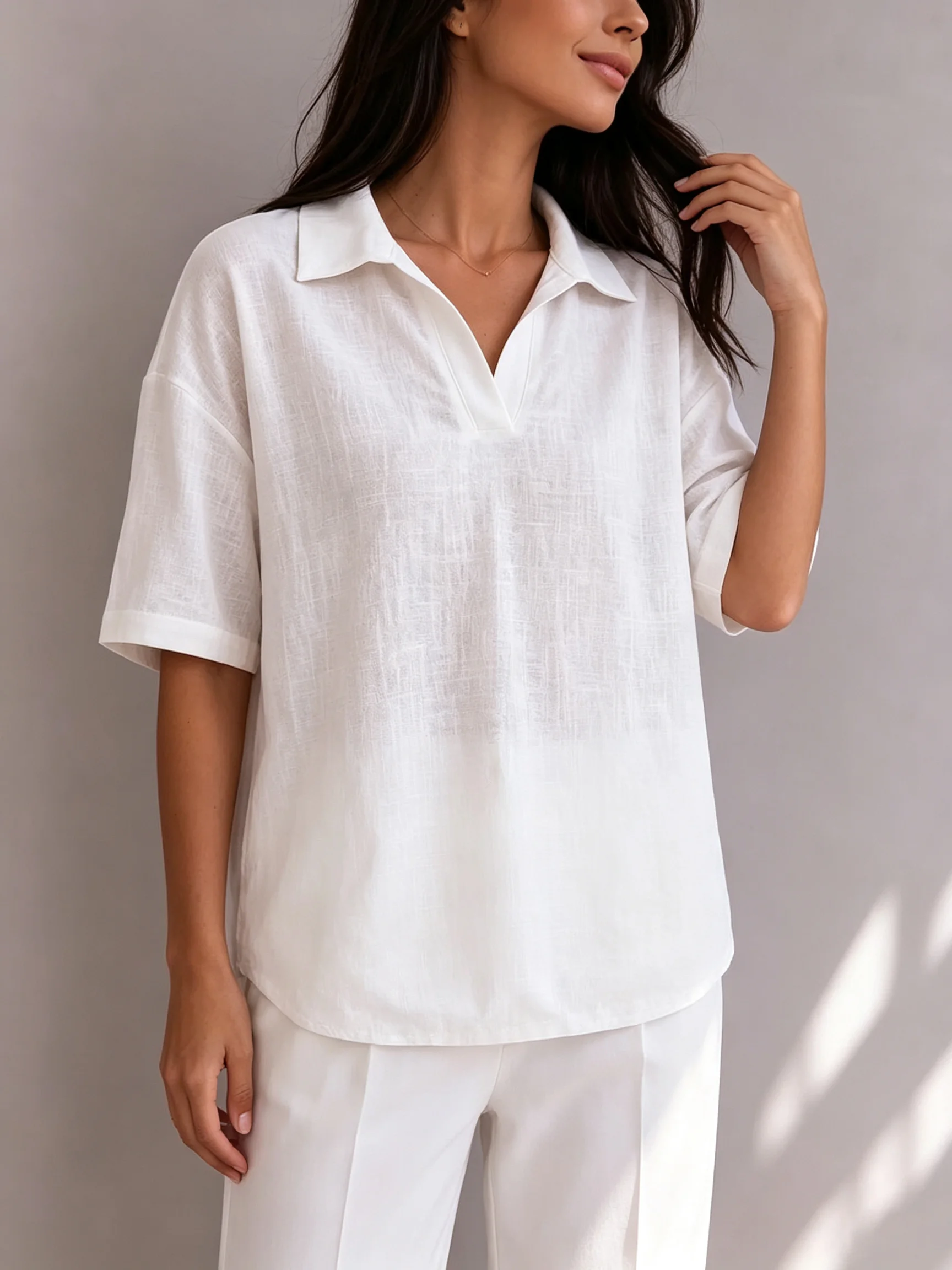 100% Baumwolle Lässiges Polohemd für Damen, Bequemer und Weicher Reiner Baumwollstoff – Detail 6
