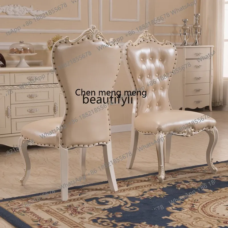 E153 European Dining Chair Modern Simple Solid Wood Backrest White Nail Stool Restaurant Hotel Home Chair