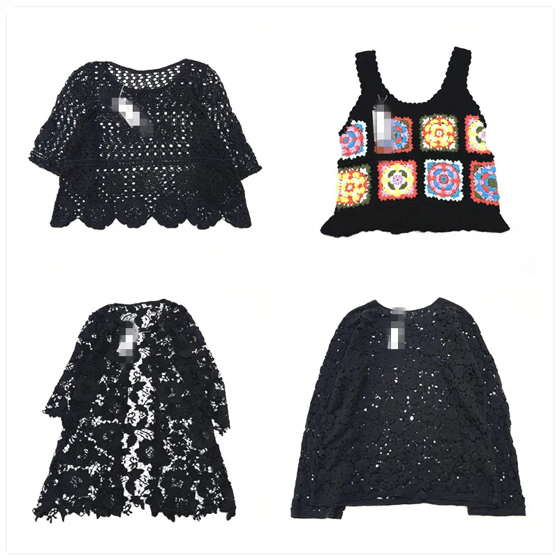 

Handmade Embroidered Vintage Sweater Double Layer Hollow out Pure Color Four Season Luxury Fluffy Mixed Fiber Knitwear 304