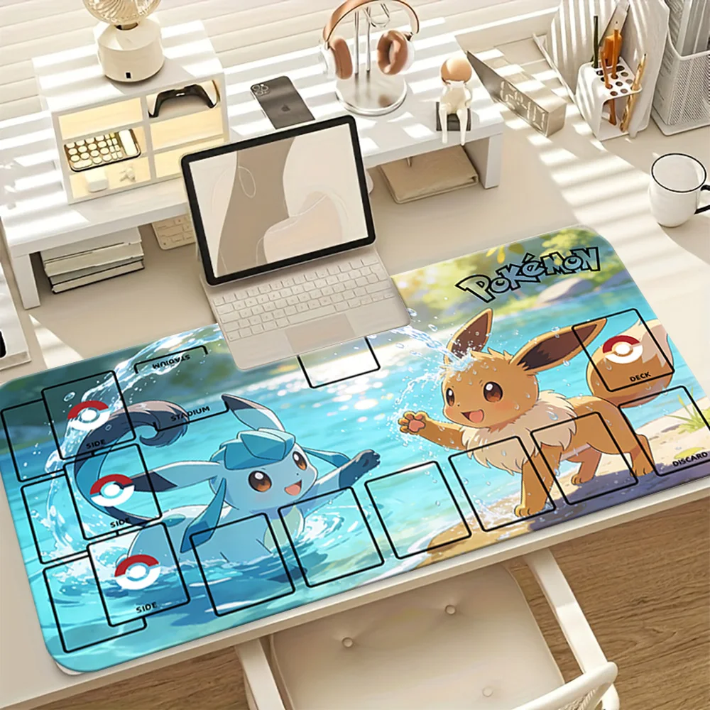 

Игровой коврик Glaceon Eevee Beach Pokemon TCG, большой расширенный коврик для мыши с зонами для карт, нескользящий настольный коврик для карточных игр