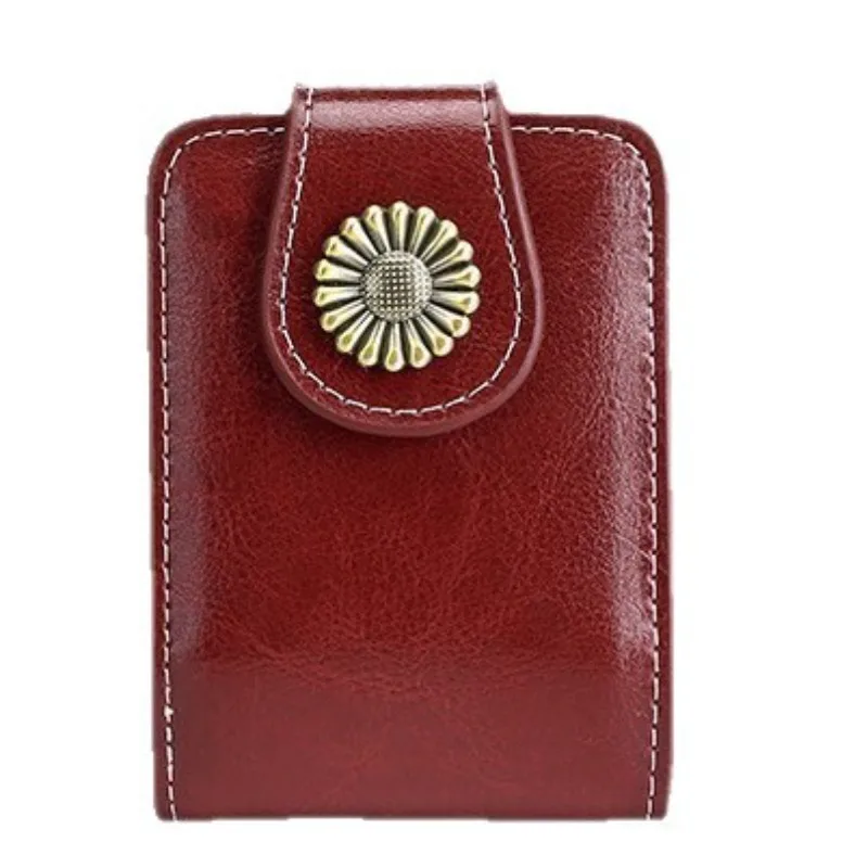 Women Vintage Leather Small Wallet Floral Snap Button Design Multi Cosmetic Case Coin Pocket Portable Daily ID Card Organizer