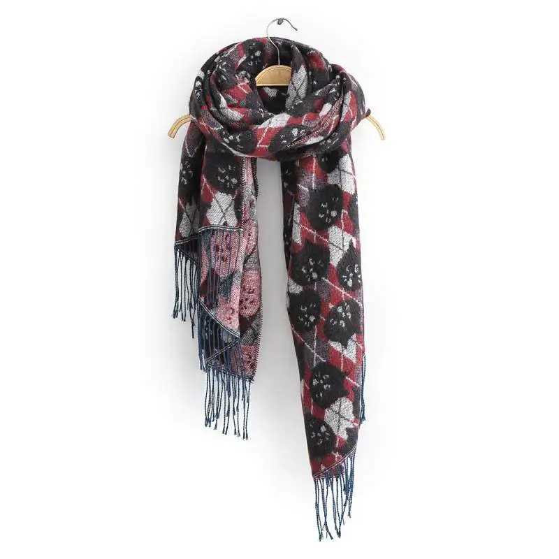 High Street Ne-net Unisex Thickened Warm Autumn Winter Couple Cartoon Kitten Scarf Men Women Japanese Preppy Style Gaiter