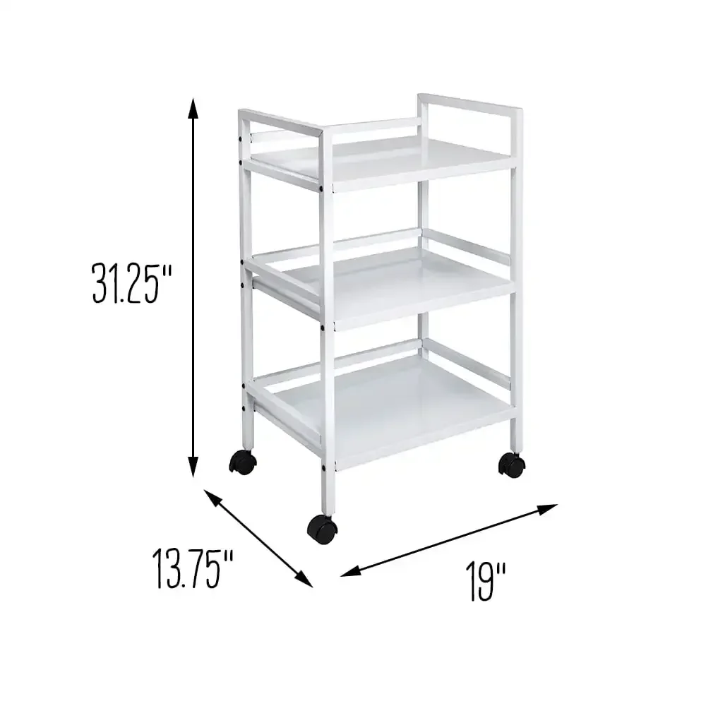 Chariot roulant polyvalent en acier à 3 niveaux, rangement de cuisine blanc