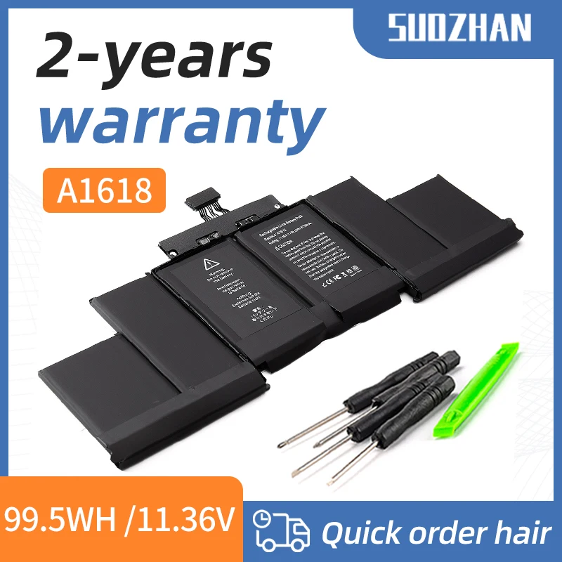 

SUOZHAN New A1618 Battery For Apple MacBook Pro 15" Retina A1398 2015 Year 020-00079 MJLQ2LL/A MJLT2LL/A With Tools11.36V 99.5