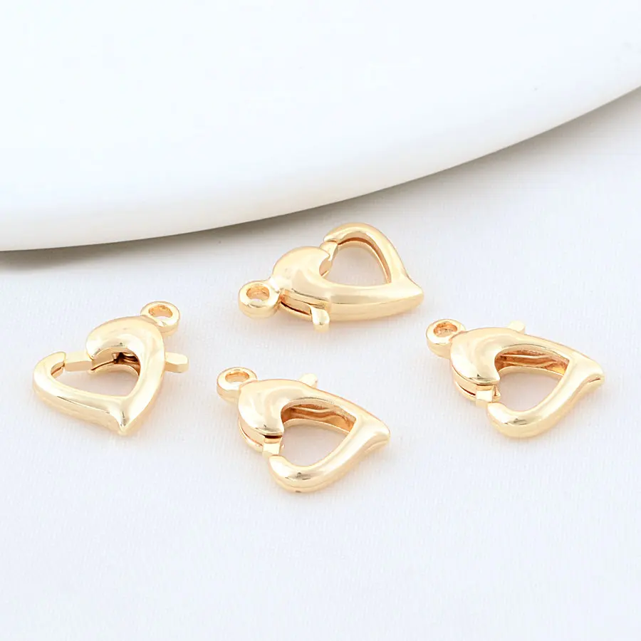 9*13mm 14k Gold Color Plated Heart Shaped Lobster clasps for jewelry making handmade DIY bracelets necklace clasp fittings