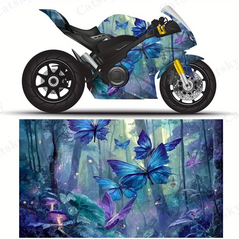 

Fluttering blue butterflies PVC material self-adhesive waterproof motorcycle car sticker, paste firm and anti-wear, waterproof a