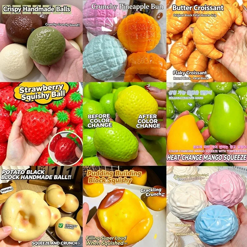 Mango Lemon Cream Pudding Chocolate Pie Squishy Stress Ball Toy Building Blocks Filler ASMR Soothing Sensory Toy for Adults Gift