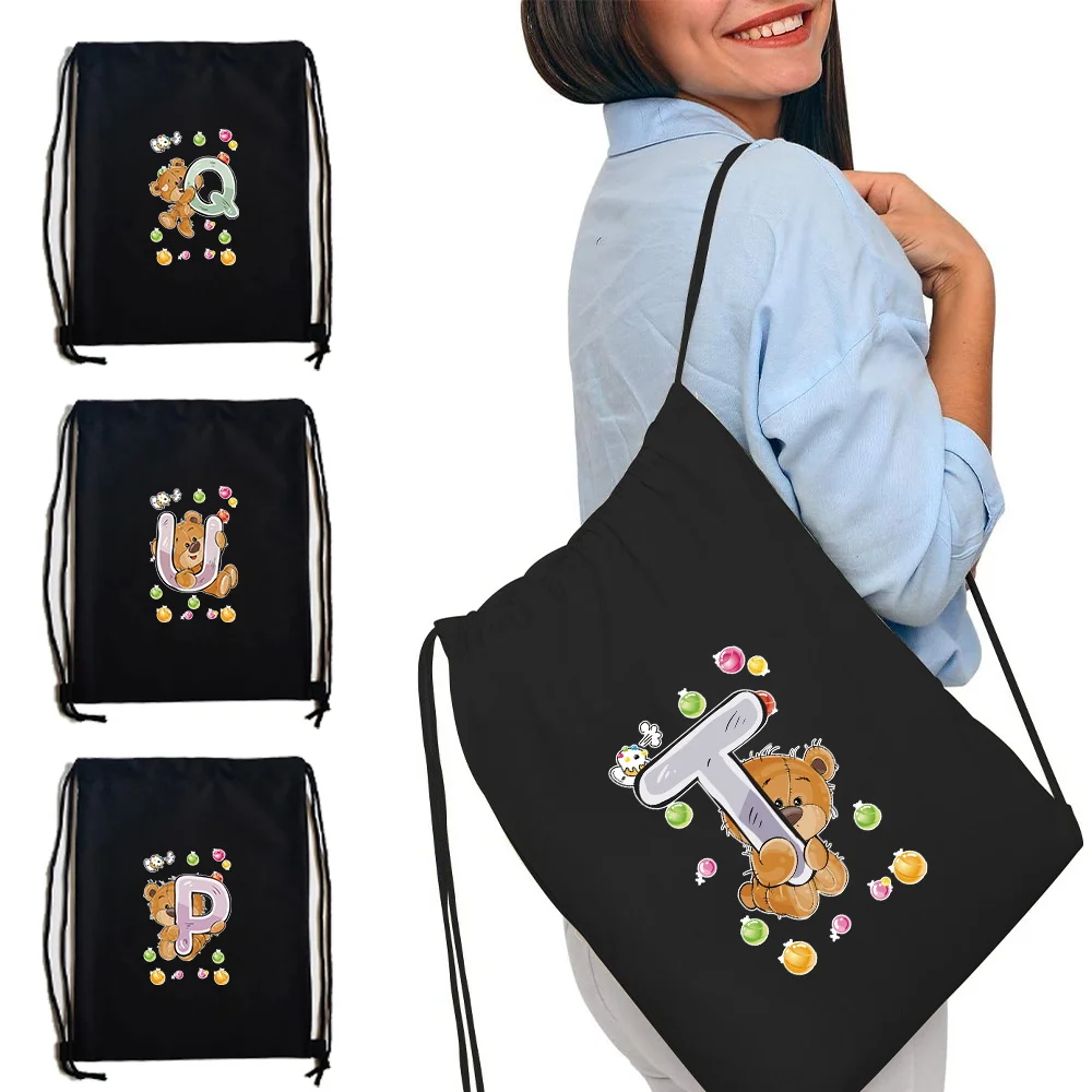 Sports Bag Women's Drawstring for Male Large Cycling Basketball Female Cute Bear Print Weekend Luggage Travel Yoga Backpack Men