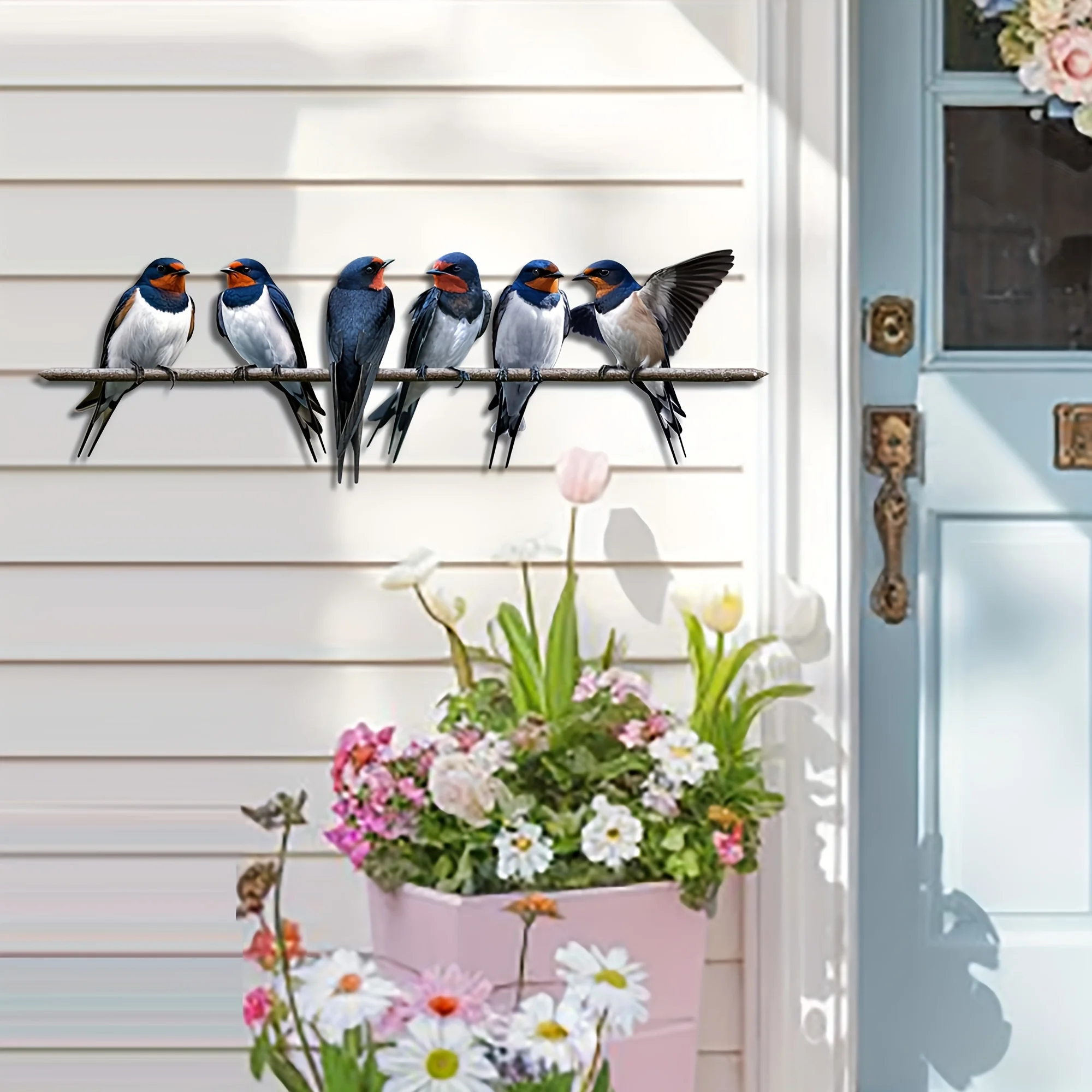2D metal bird wall decoration, outdoor fence branch ornament, tree trunk insert, swallow metal wall art, courtyards 1pc, 2D