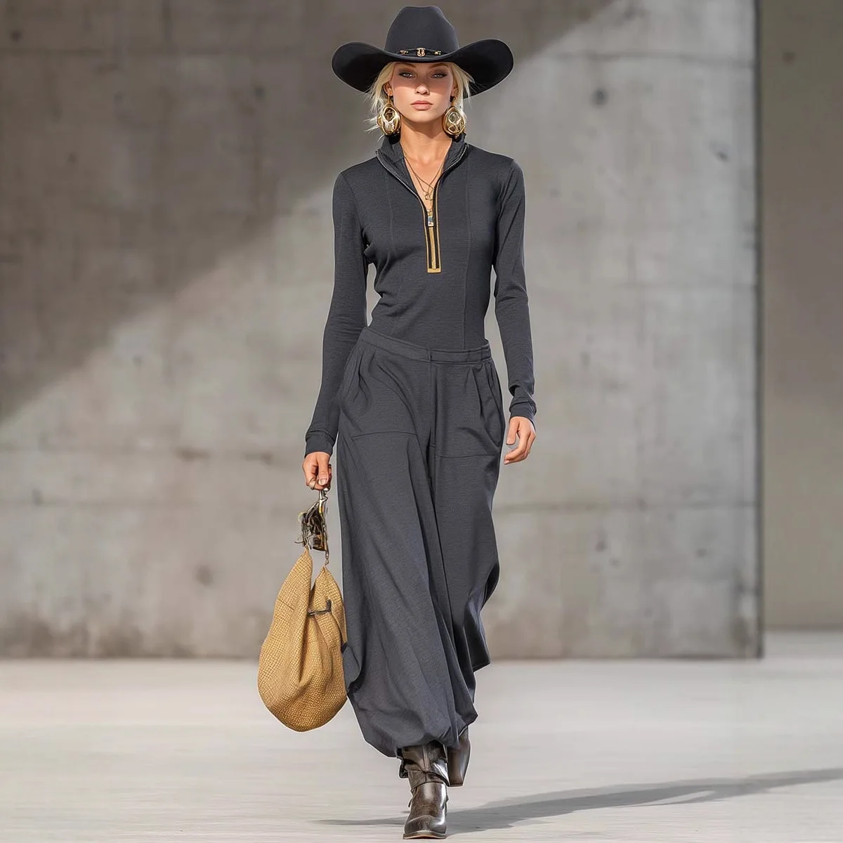 Woman Long Sleeve Slim Straight Overalls Suit Elegant Stand Collar Zipper Top Pullover & Wide Leg Pants Sets Solid Autumn Outfit