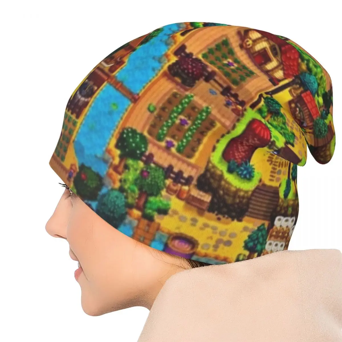 Stardew Valley Map Cap Farming RPG Game عادية الخريف الشتاء الشارع Skullies قبعة صغيرة الربيع الدافئة الحرارية مطاطا بونيه القبعات #5