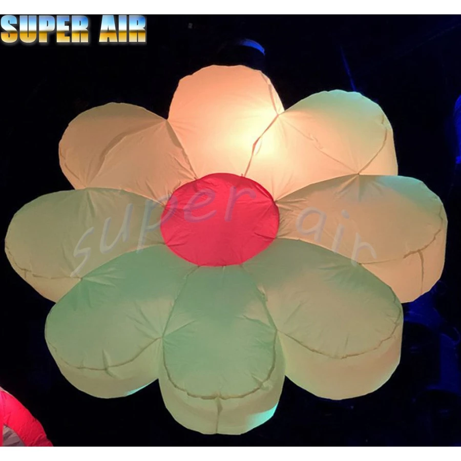 

Hanging inflatable colorful led lighting flower with pink flower heart for stage decoration