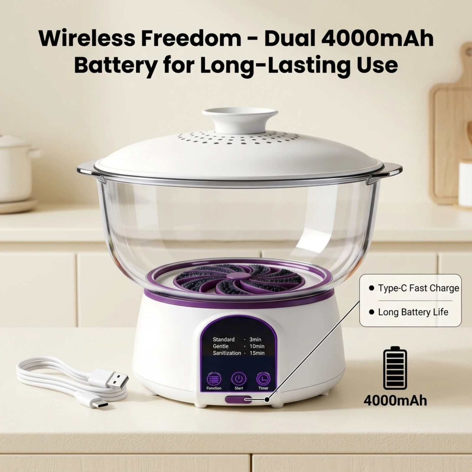 Ultrasonic Fruit & Vegetable Cleaner, Titanium Electrolysis Food Purifier for Fruits, Veggies, Meat, Seafood