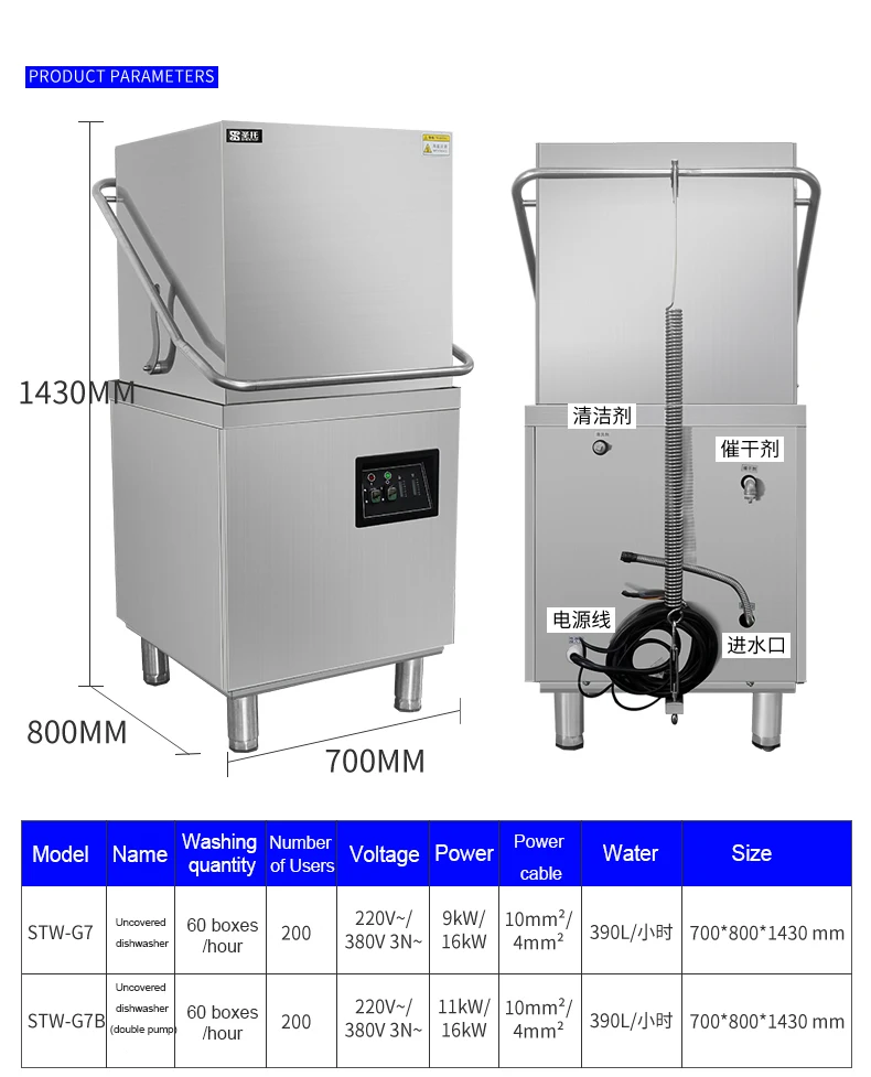 Lavavajillas de cocina comercial, máquina para lavar platos, paso a través de alta temperatura