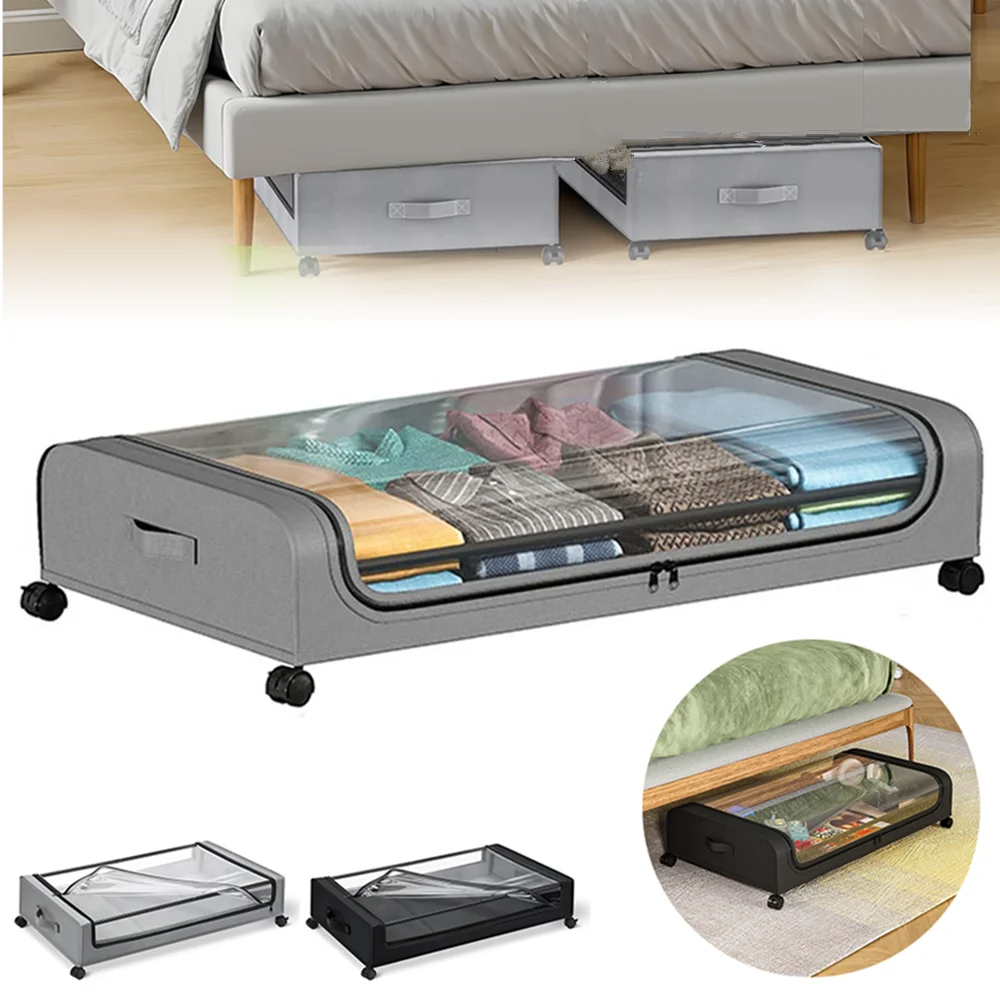 Image of Unterbett-Aufbewahrungsorganizer ​ ​ Bettunterbau-Aufbewahrungsbox mit Rollen, staubdichter Unterbett-Organizer für Kleidung, Schuhe, Schlafzimmerorganisation