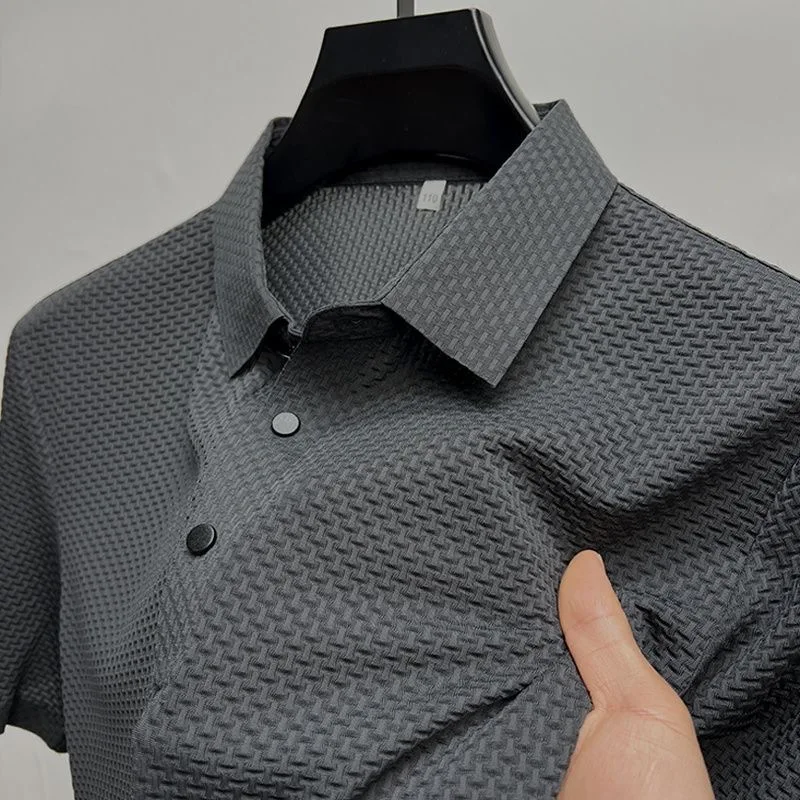 

Summer Men Business Casual Short Sleeve Bone Flower Solid Color POLO Shirt Fashionable Breathable Comfortable High Quality Top