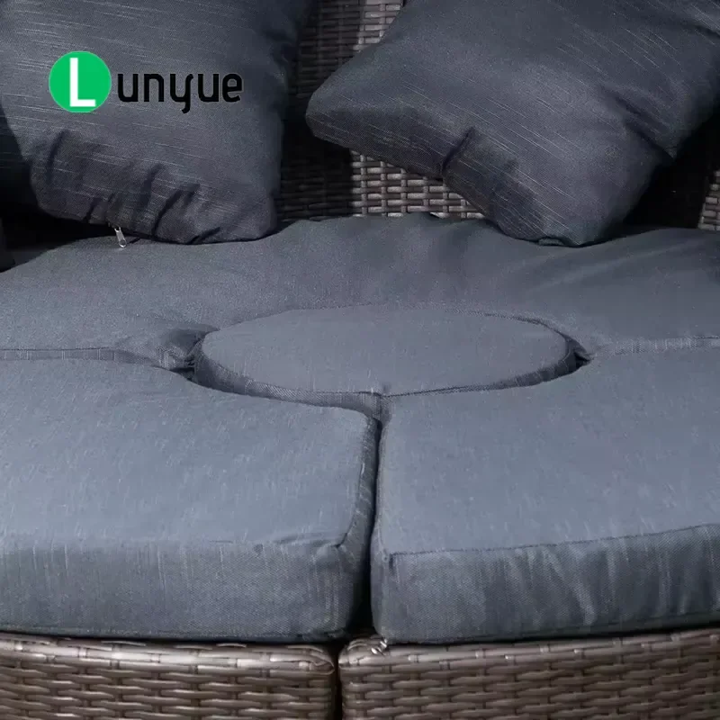 Modern Round Rattan Sofa Bed Adjustable Shade Foldable Outdoor Garden Patio Furniture Leisure Set Durable Weather Resistant