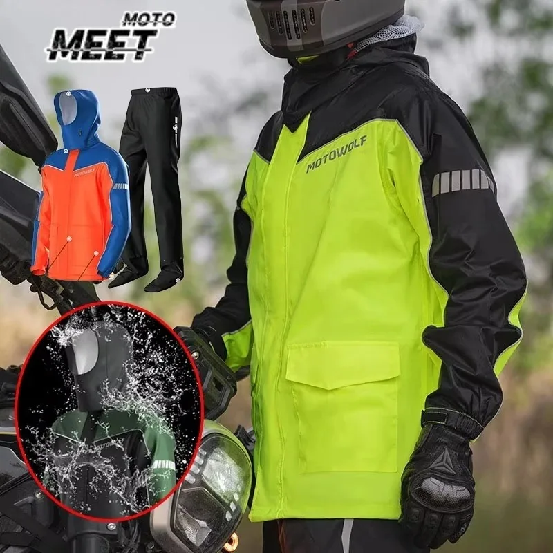 MOTOWOLF Motorcycle Rain Suit Waterproof Jacket and Pants Set for Riding Motorcyclist Gear Men Women Split Type