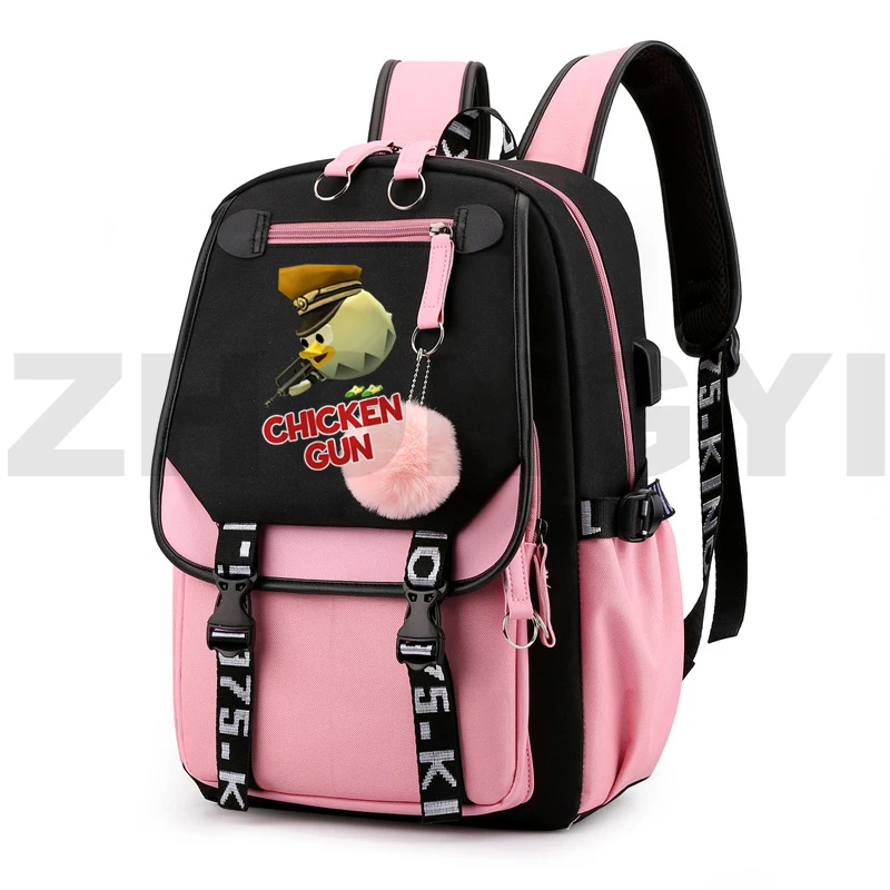 Popular Game Chicken Gun USB Charging Backpacks Student Cartoon Printing Zipper Bookbag Women Men Travel Laptop Shoulders Bags