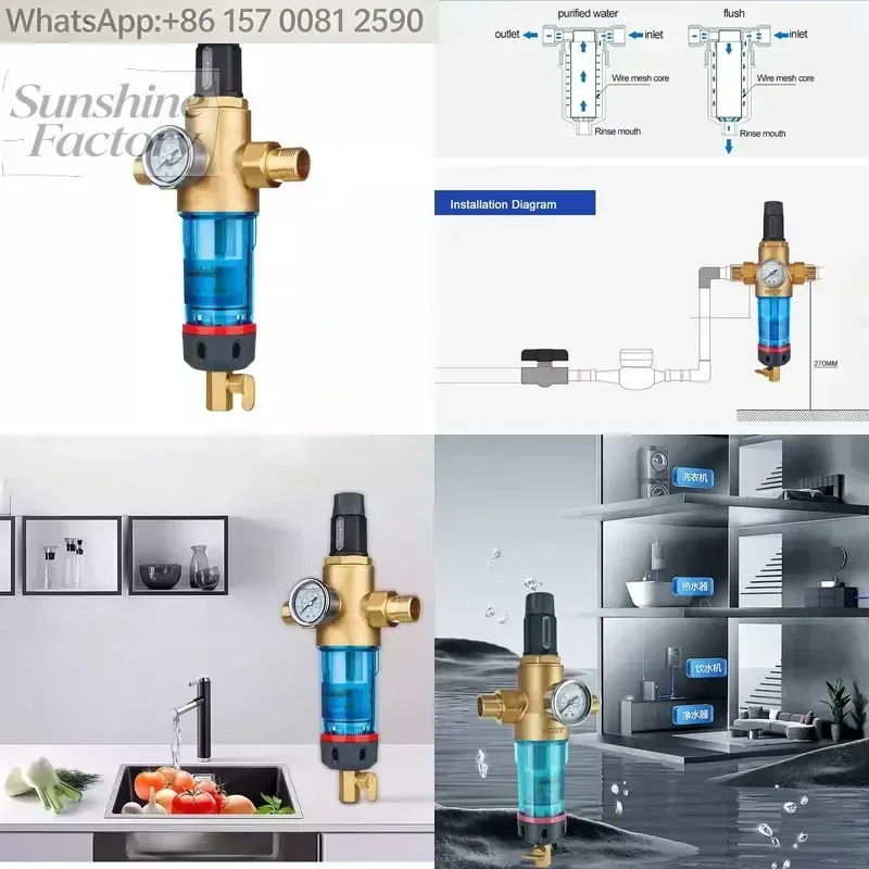 READYCOME 3T/H Electric Central Pre-filter Whole House Water Treatment Universal Backwash Brass 40 Micron Household