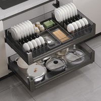 Pull Basket Kitchen Dish Basket Cabinet Drawer Type Thickened Aluminum Alloy Double Layer Shelf Bowl Basket Storage