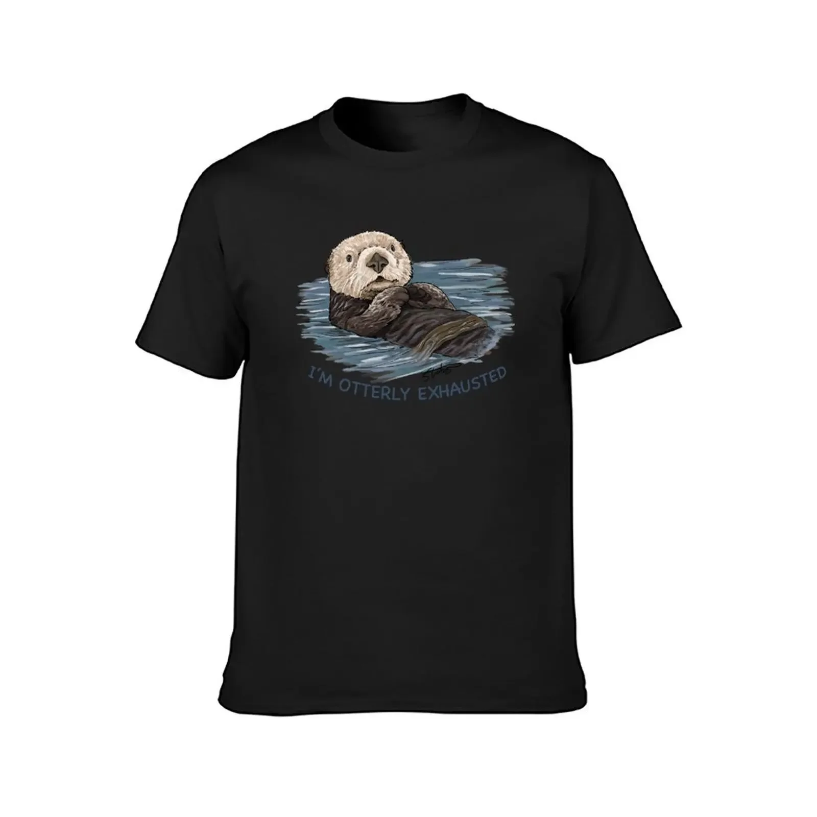 Sea Otter Sketch I'm Otterly Exhausted T-Shirt quick drying vintage graphic tee essential t shirt cotton t shirt men