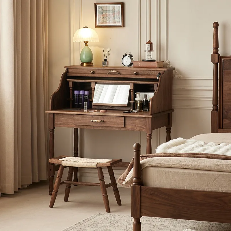 North American black walnut dresser, French retro bedroom makeup table, medium antique high-end storage table, small apartment