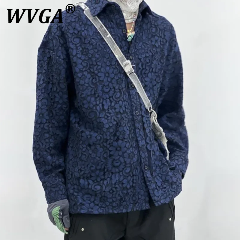 

WVGA Весна Осень Новый Мужской Tide High Street Кружевной Принт Модные Рубашки С Длинным Рукавом Нишевая Шикарная Повседневная Рубашка Ins Y2K W10016