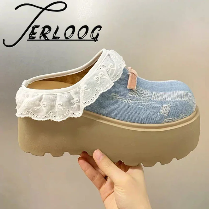 

Lace Bow Women Slippers Flats Platform Mules Shoes Summer New Women Sandals 2025 Casual Sport Sneakers Slingback Zapatos Mujer