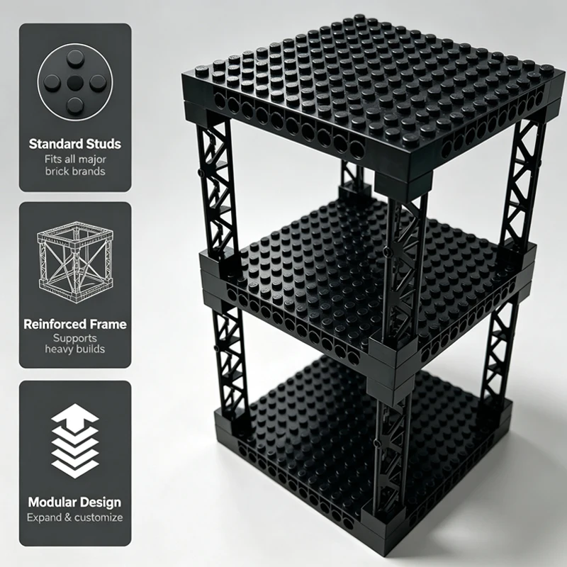 MOC Modular Building Brick Shelving Rack, Multi-Layer Hollow Support Truss Base Platform for Model Collection Storage
