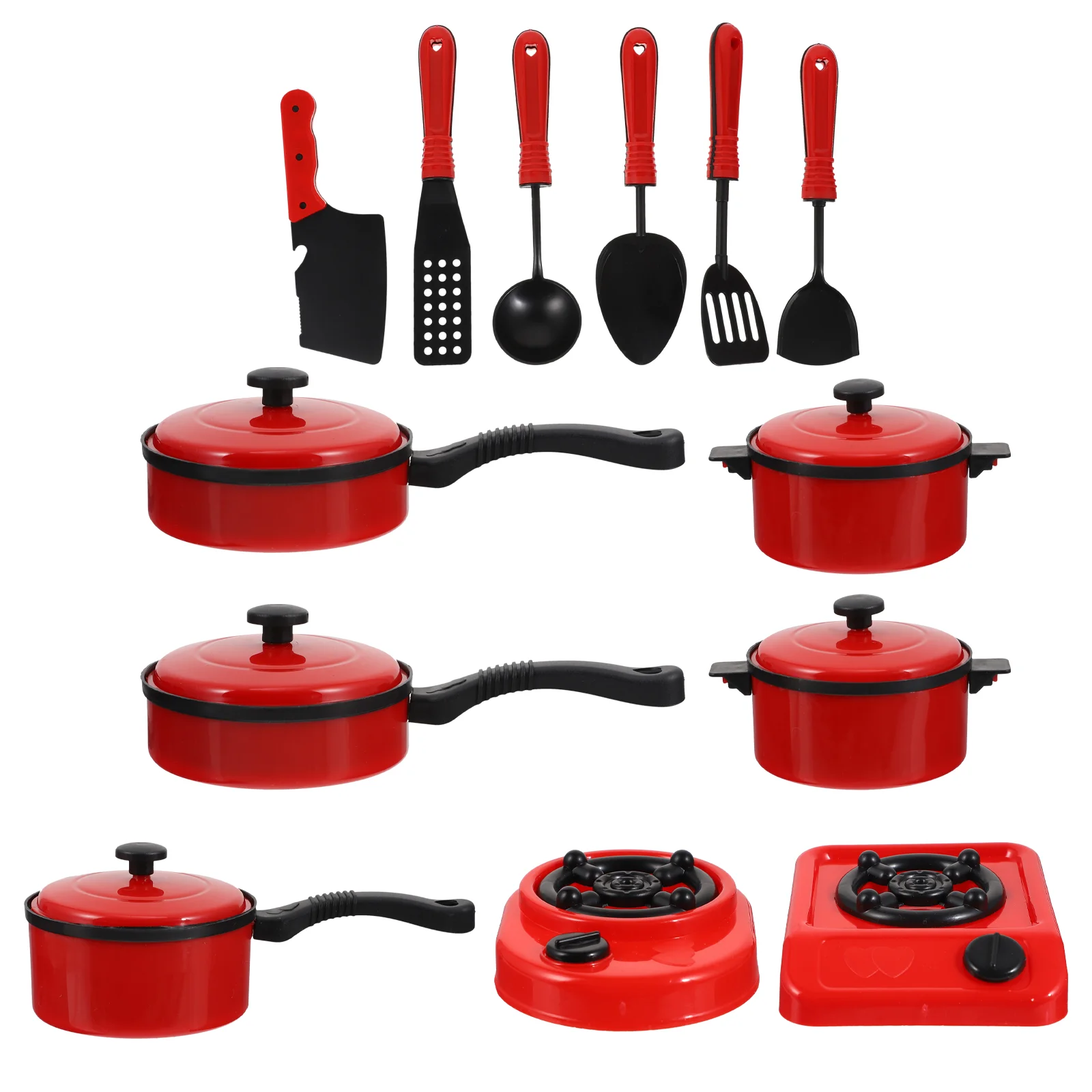 

13 Pcs Play House Toy Kids Cooking Toys Interactive Stove Red Color Educational Plastic Learning for Fun