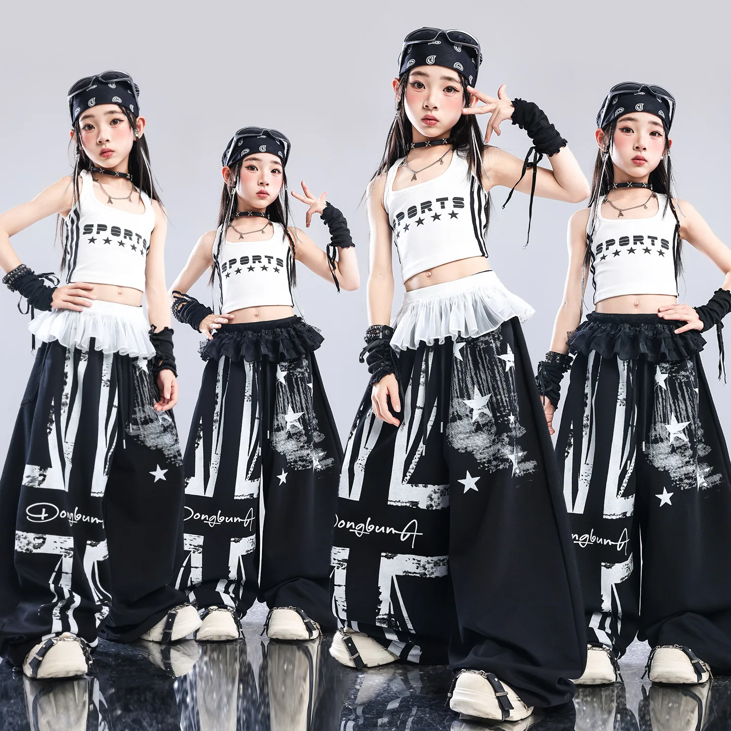 Girls Hip Hop Clothing Crop Top black Sweatpants Children Kpop Street Dance Costume Kids Girl Group Streetwear Jazz Clothes Sets