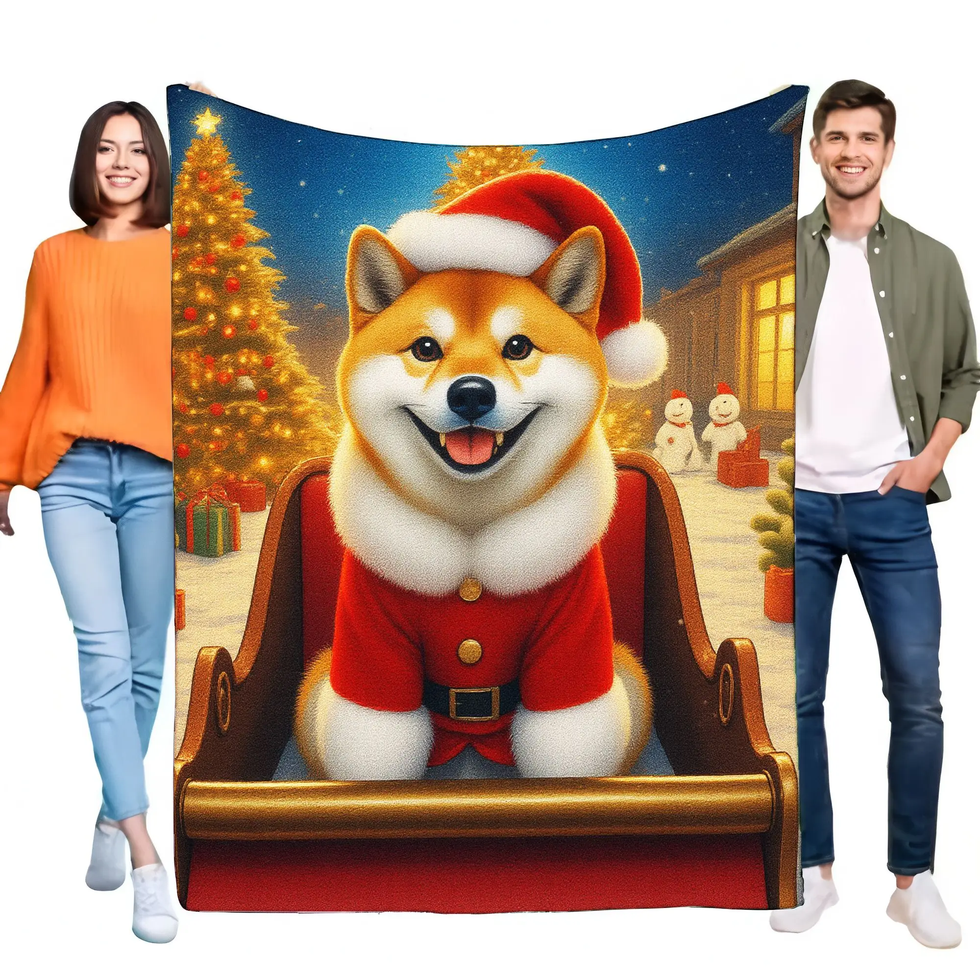 Cute Shiba Inu Dog Santa Blanket Cozy Soft Throw for Home Holiday Decor Perfect Gift for Pet Lovers and Christmas Celebration