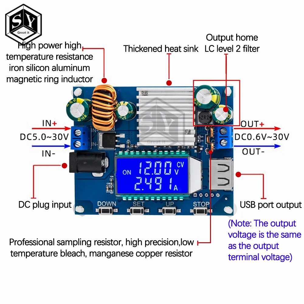 SK35L DC 0.6-30V 4A 35W 5V 6V 9V 12V 24V Boost/Buck CC CV Regulated Adjustable DC Power supply Module laboratory power supply