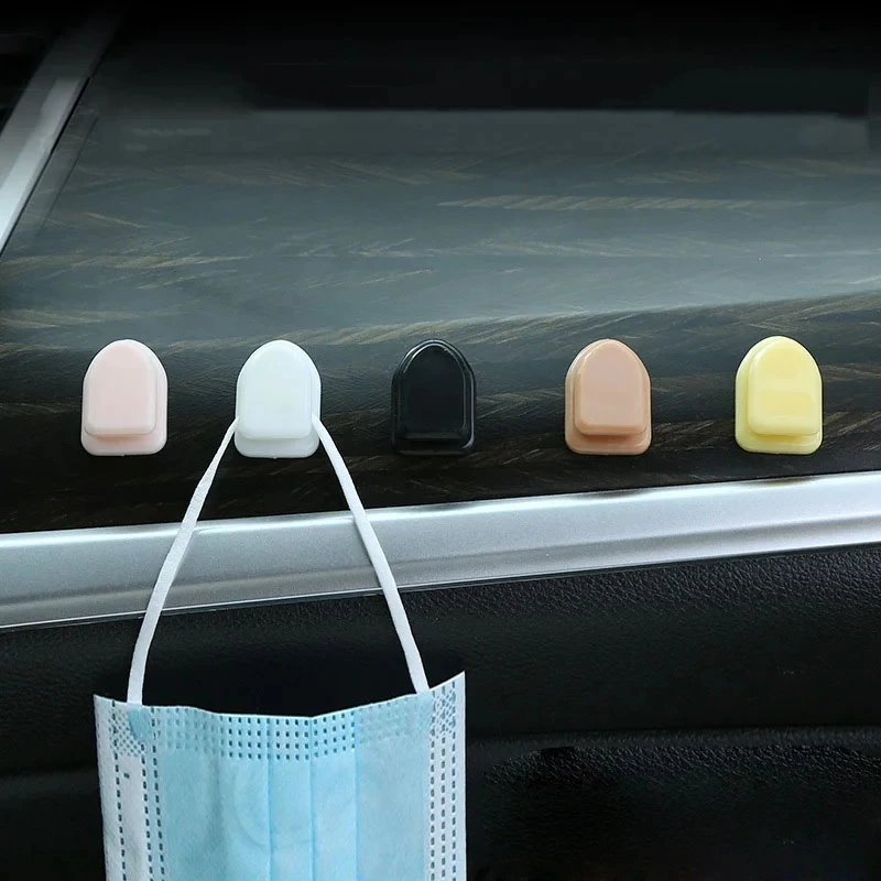 5/10Pcs Mini Car Adhesive Hook Car Strong Paste Hook Portable Multi-functional Simple Solid Colour Hook Car Interior Accessories