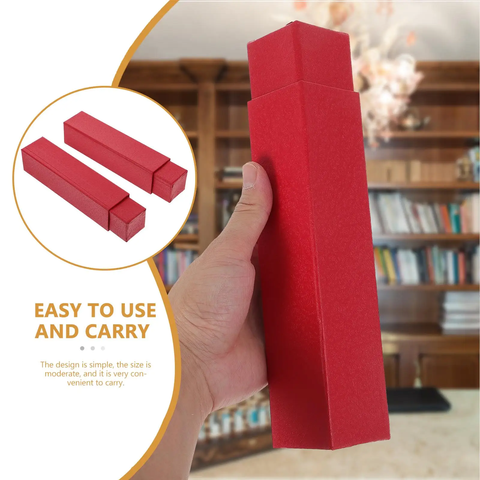 2Pcs Calligraphy Painting Storage Boxes Red Photo Holders Artwork Containers Document Blueprints Paper Solutions