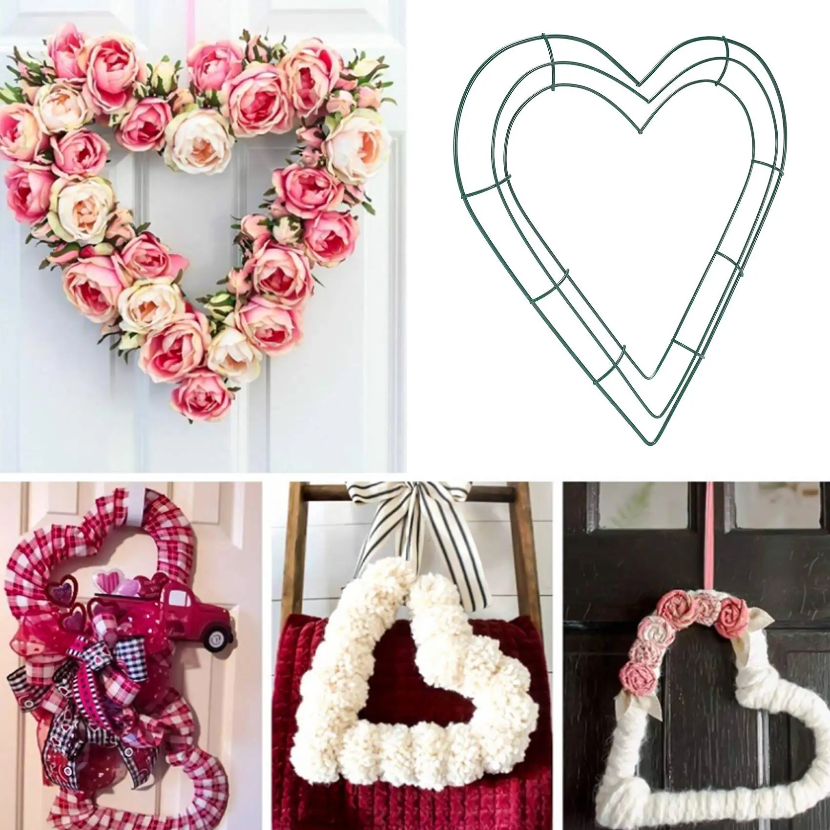 Wire Wreath Frame para Casa, Heart-Shaped Metal Wreath, Casamento, Dia dos Namorados, Artesanato DIY, 12 ", Pacote 3