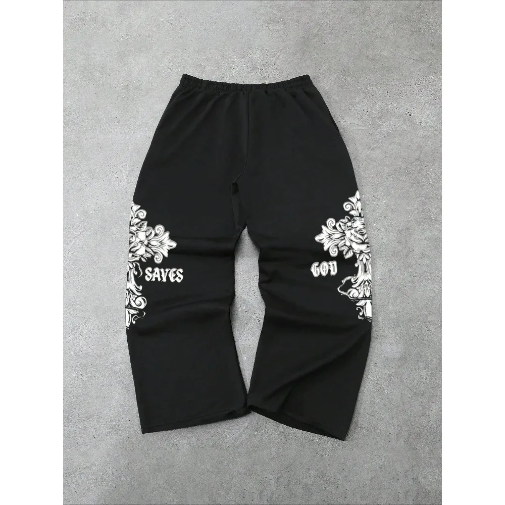 Cross-print straight-leg sweatpants loose fit street style suitable for all seasons unisex casual jogging pants trendy look