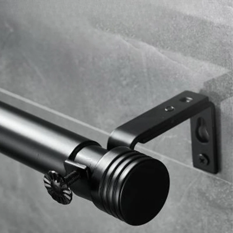 Adjustable Black Carbon Steel Curtain Rod Heavy Duty Splicing Window Drapery Pole Bracket Roman Rod For Home Bedroom Living Room