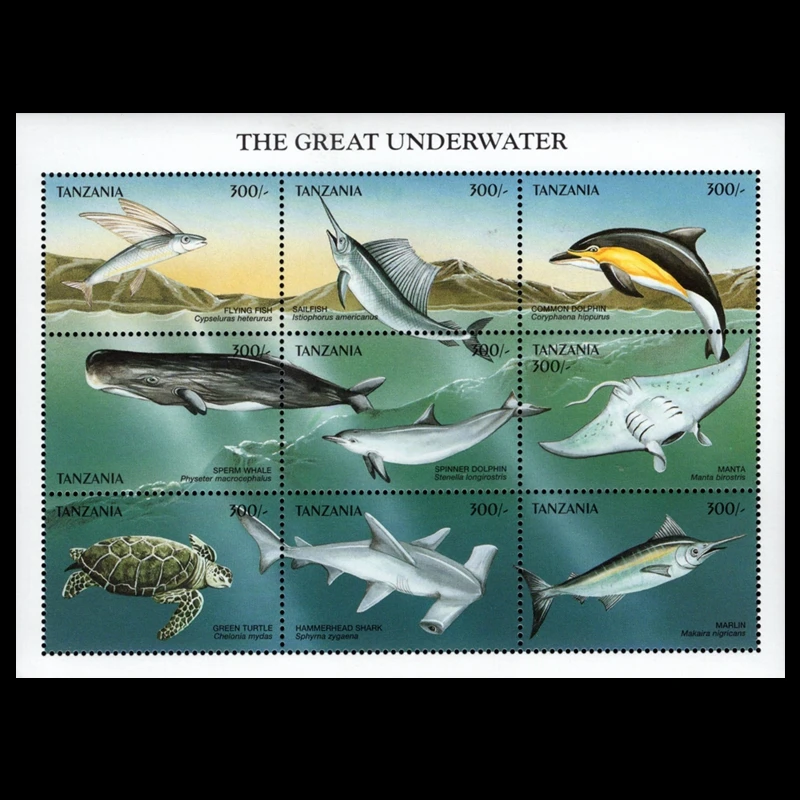 Tansania Post Briefmarken Porto Y1999 Meeresleben Fisch Delphin Spermienwal 9. Neue Briefmarken zum Sammeln The Great Underwater – Detail 1