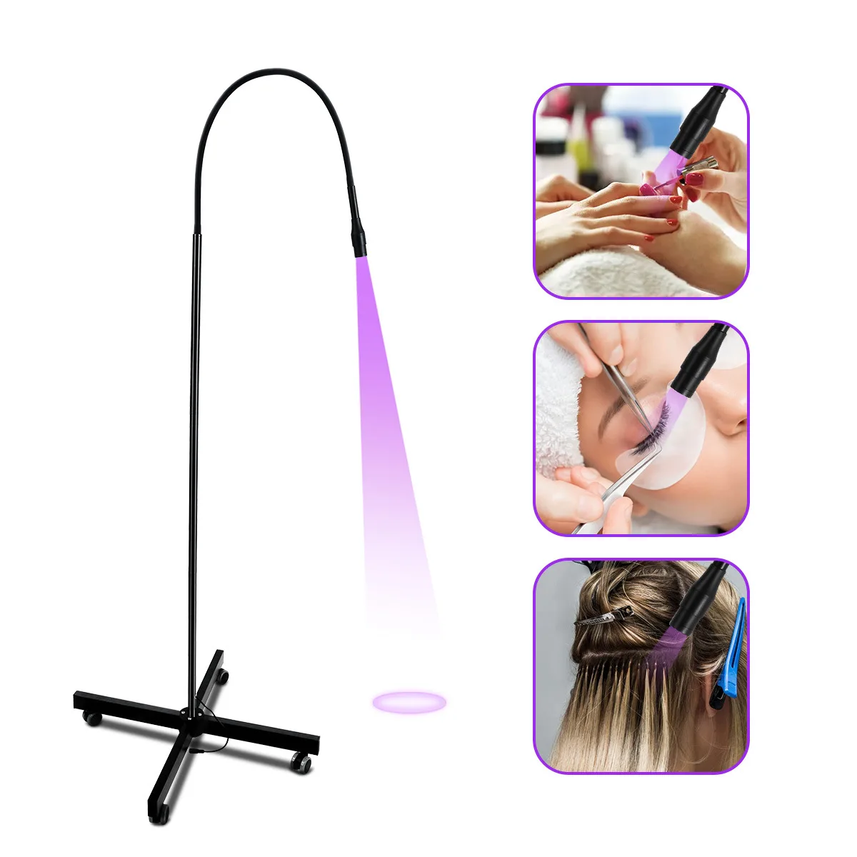 5W LED UV Lamp for Eyelash Extensions Fast Curing Time in 3 Second Adjustable Moveable Stand,10W Lashes UV Light with Foot Pedal