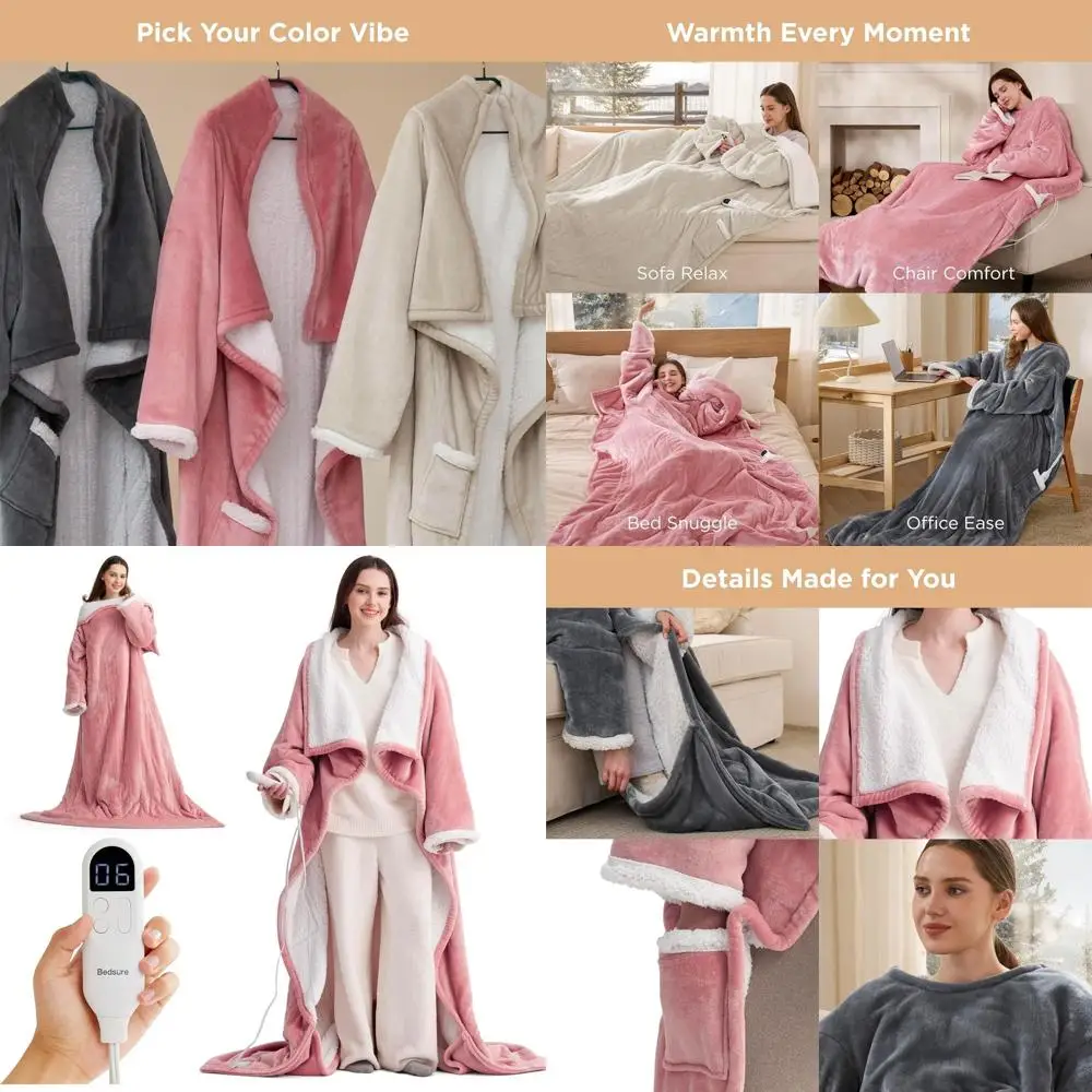 

Electric Heated Sherpa Blanket with Foot Pocket, Auto-Off, 50x71+18, Pink