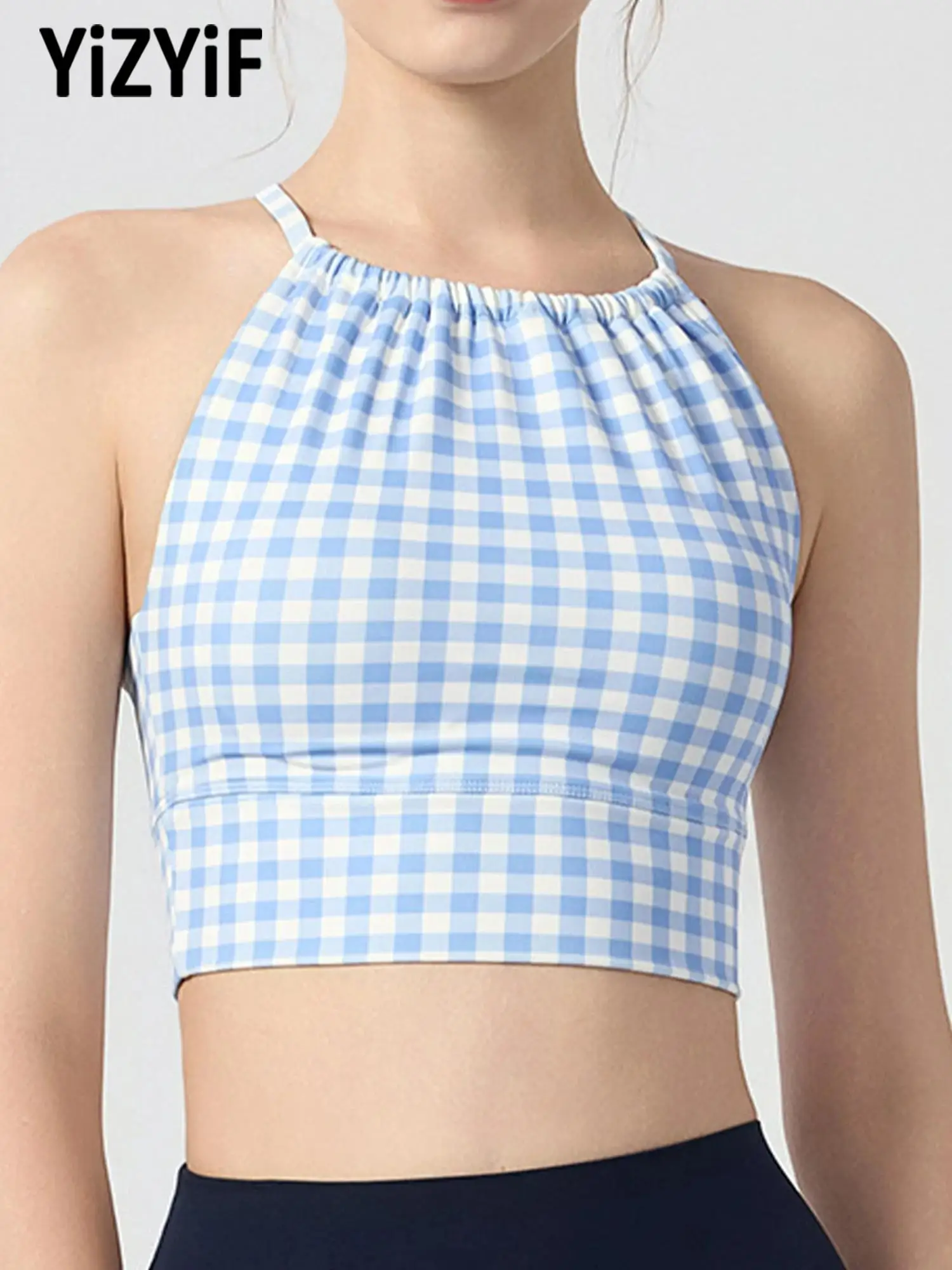 

Women Sports Bra Cross Back Sleeveless Backless Crop Top Breathable Stretchy Low Support for Yoga Workout Gym Fitness