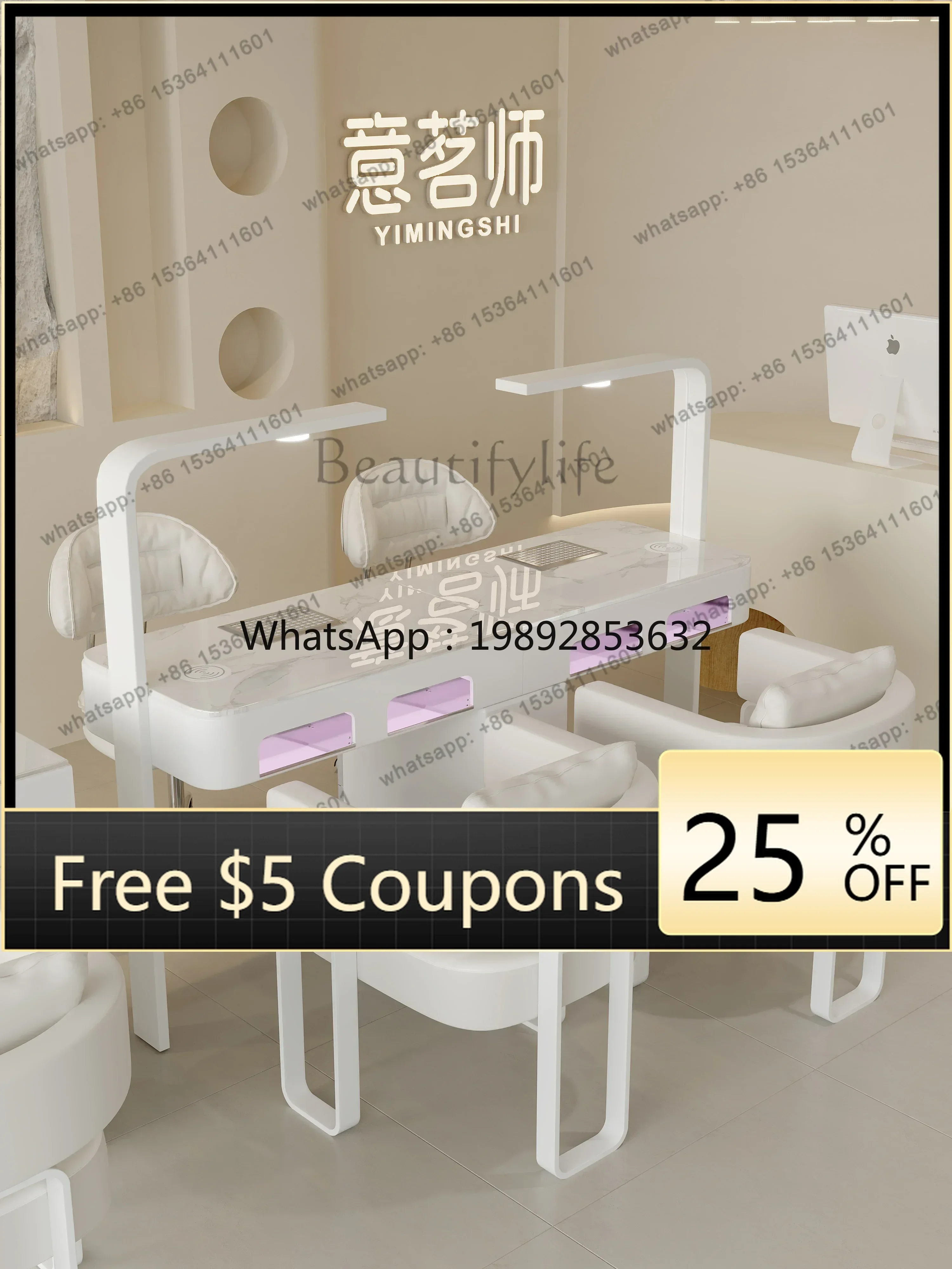 

W2 Desk Makeup White Easy Clean Nail High Quality Minimalist Mesa Manicure Table Hand Light Luxury Nagel Tisch Salon Furniture