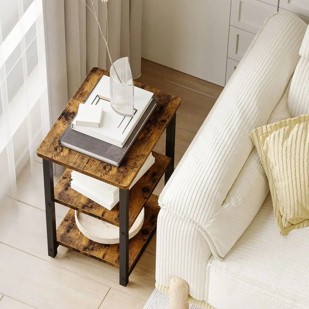 

Side Table 3Tier Small End Table, Sofa Table Nightstand For Living Room, Bedroom, Office, Rustic Brown And Black