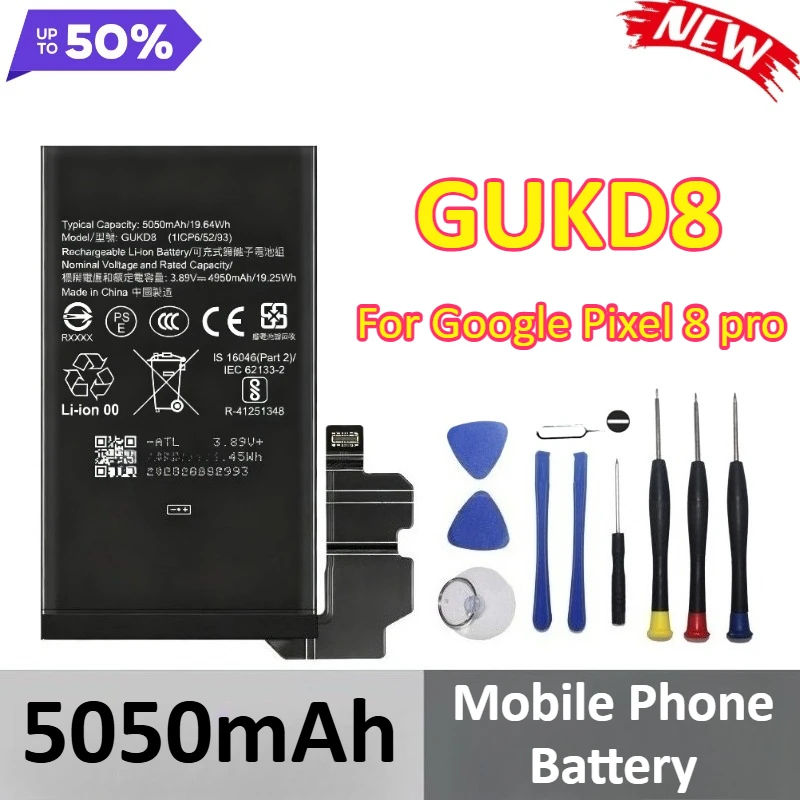 

High-Performance GUKD8 5050mAh Lithium Battery for Google Pixel 8 Pro Replacement Mobile Phone Battery +Tools