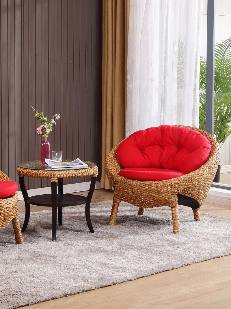 Natural rattan chair leisure chair three-piece set solid wood fashion balcony pastoral sofa combination